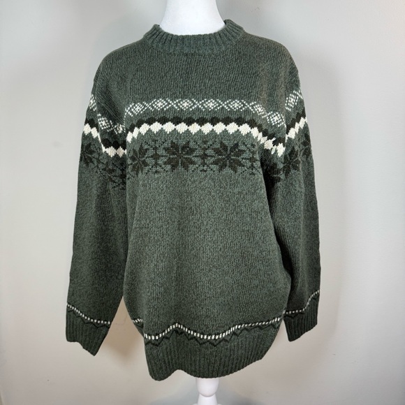 Jeep Men’s Fair Isle Sweater Forest Green Wool Blend Size Large Vintage-Style - Picture 7 of 12